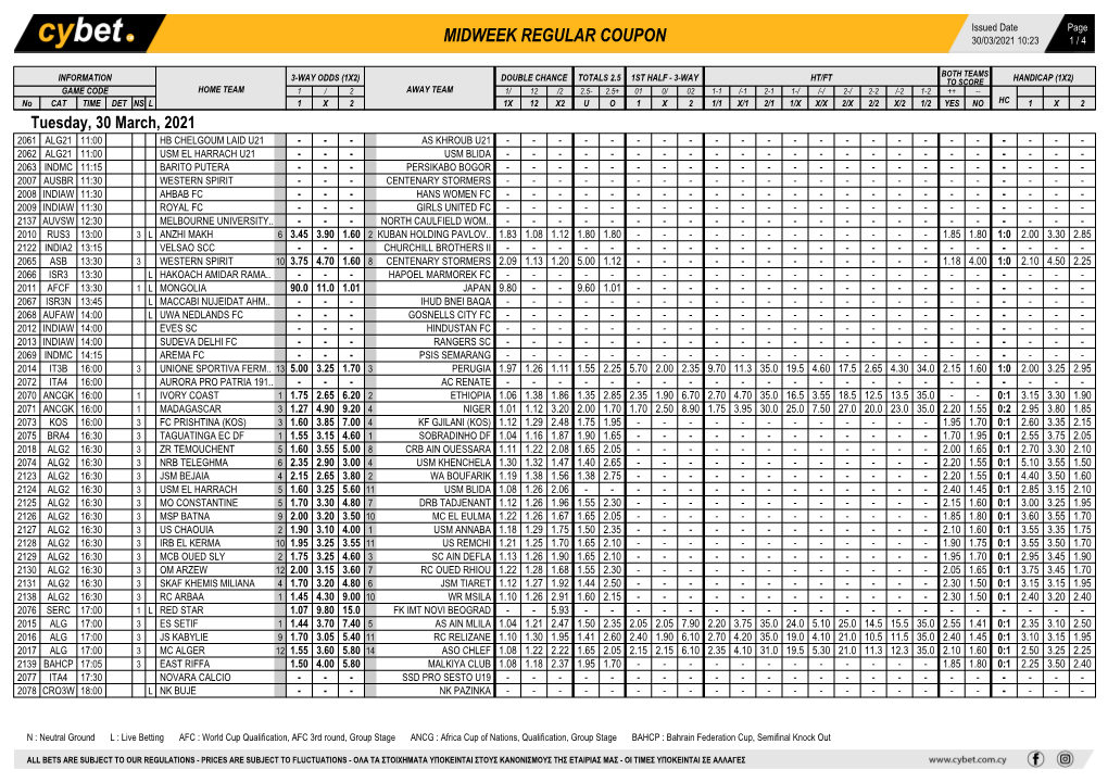 Midweek Regular Coupon 30/03/2021 10:23 1 / 4