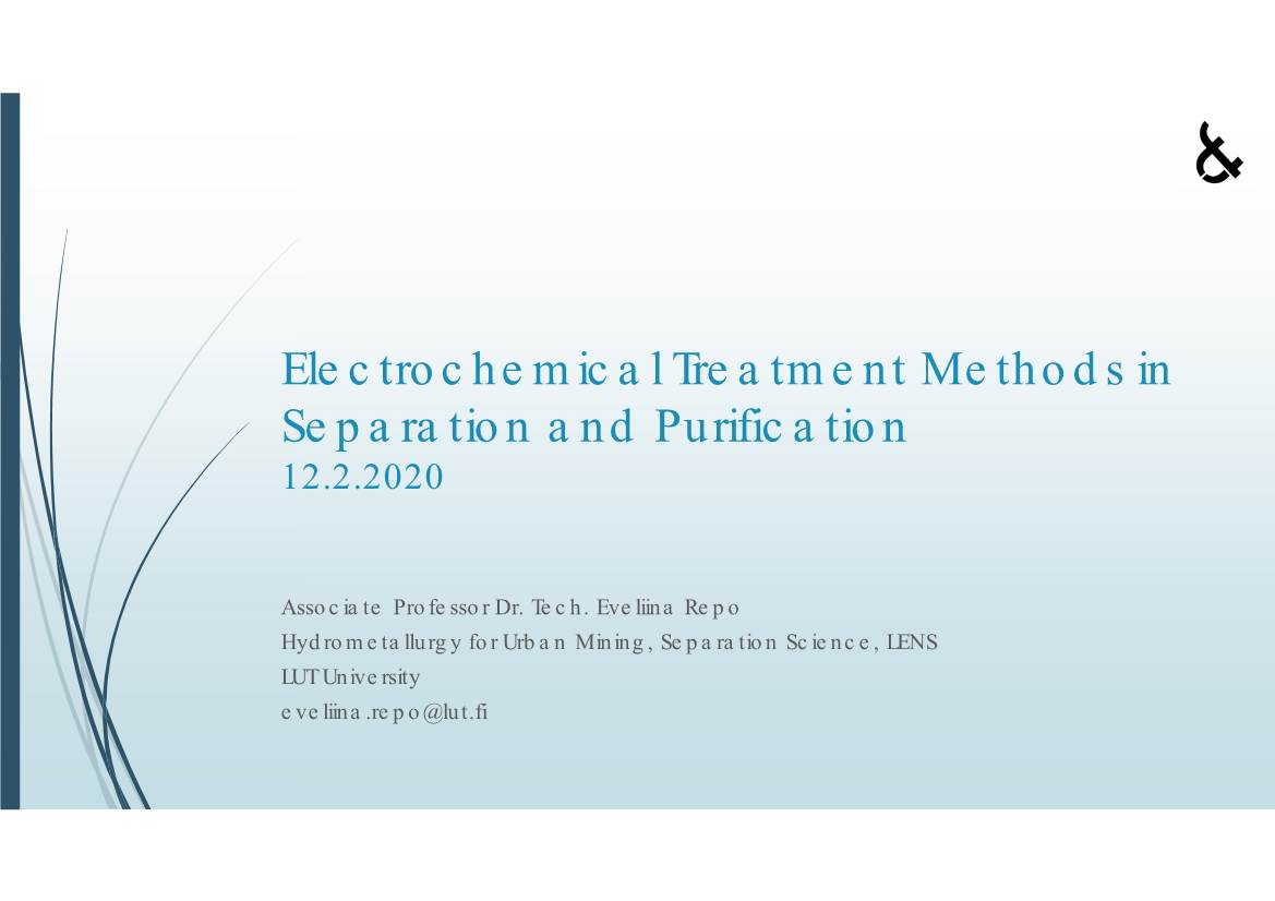 Electrochemical Treatment Methods in Separation and Purification 12.2.2020