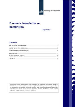 Economic Newsletter on Kazakhstan |August 2017