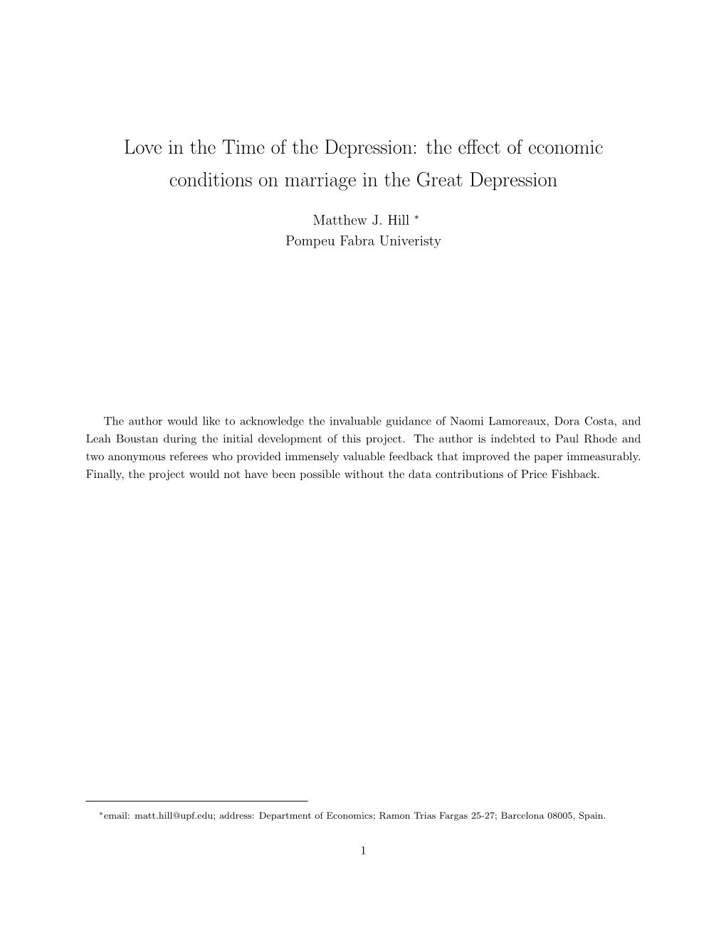 The Effect of Economic Conditions on Marriage in the Great Depression