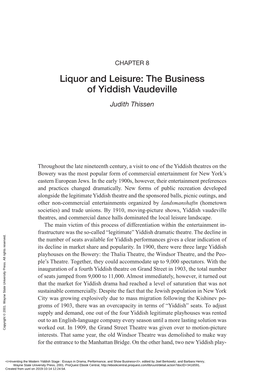 Liquor and Leisure: the Business of Yiddish Vaudeville