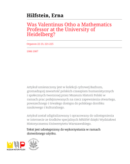 Was Valentinus Otho a Mathematics Professor at the University of Heidelberg?