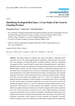 Identifying Ecological Red Lines: a Case Study of the Coast in Liaoning Province