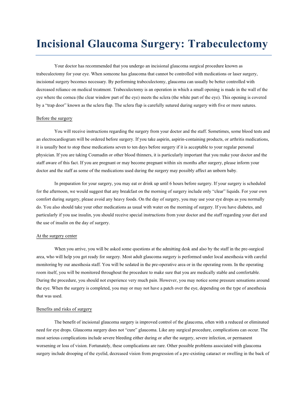 Incisional Glaucoma Surgery Trabeculectomy Docslib