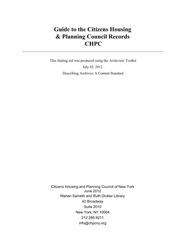 Guide to the Citizens Housing & Planning Council Records CHPC