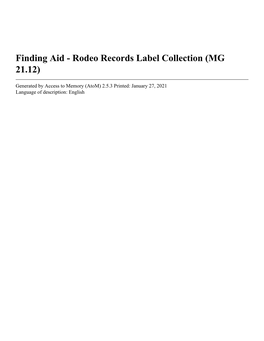 Finding Aid - Rodeo Records Label Collection (MG 21.12)