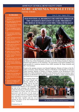 Agbu Armenia Newsletter Issue 31, June - August, 2014