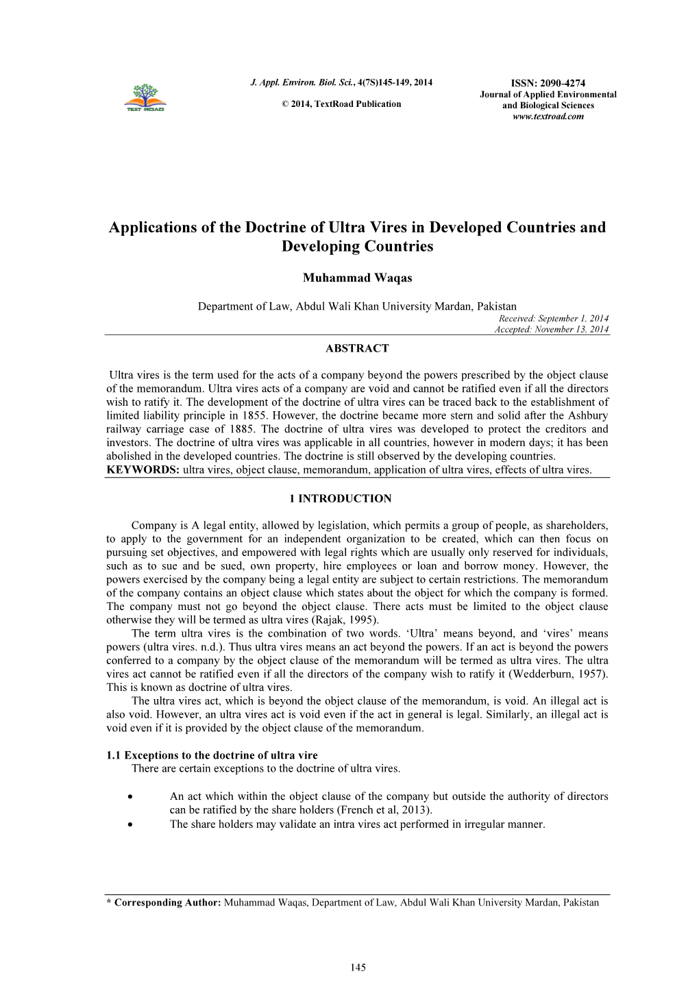 Applications of the Doctrine of Ultra Vires in Developed Countries and Developing Countries