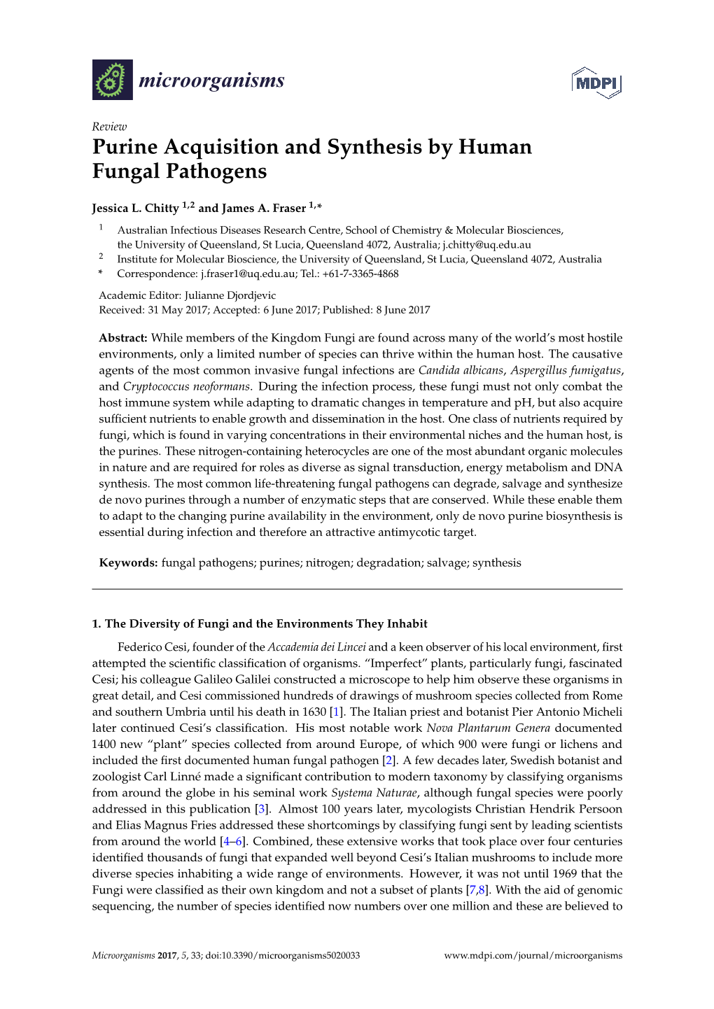 Purine Acquisition and Synthesis by Human Fungal Pathogens