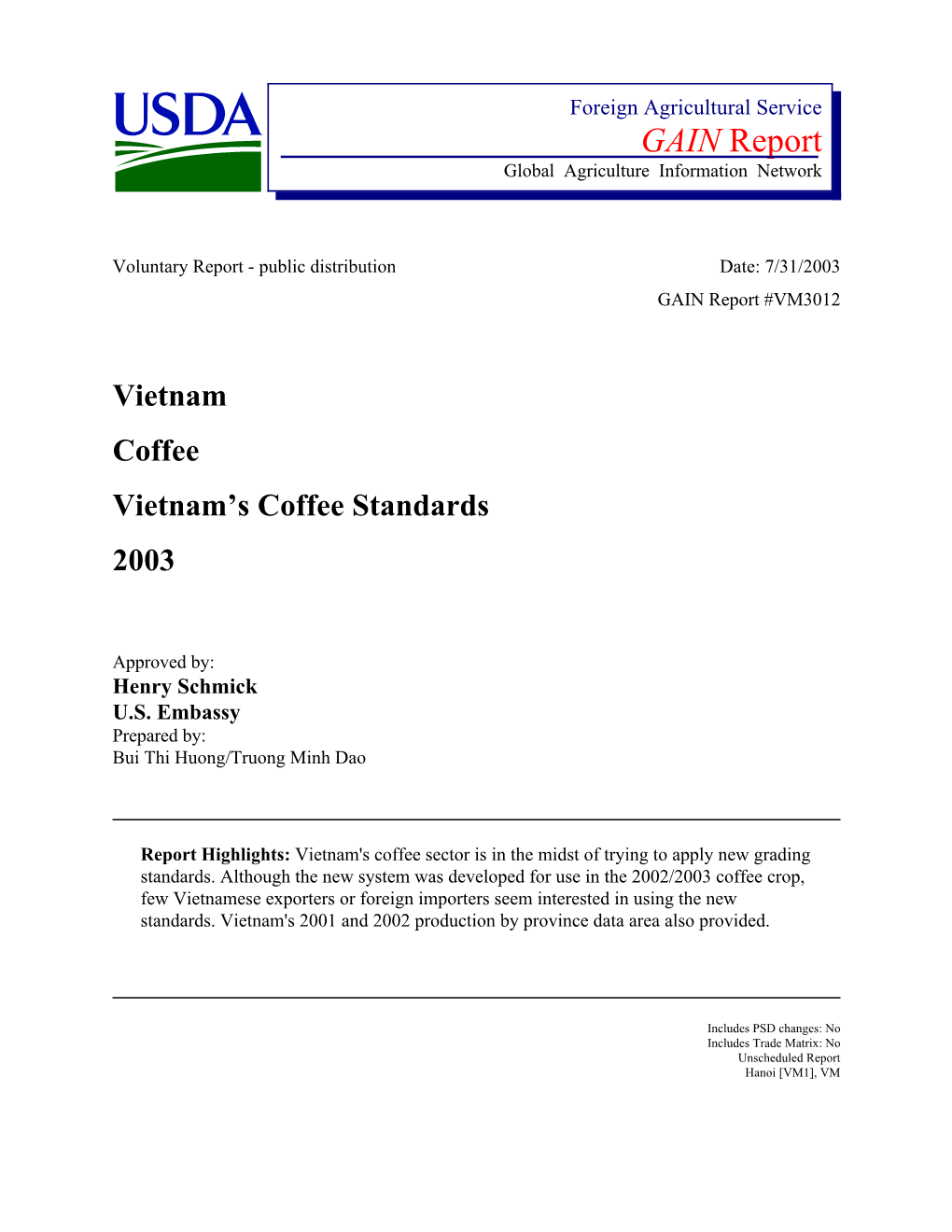 Vietnam's Coffee Standards