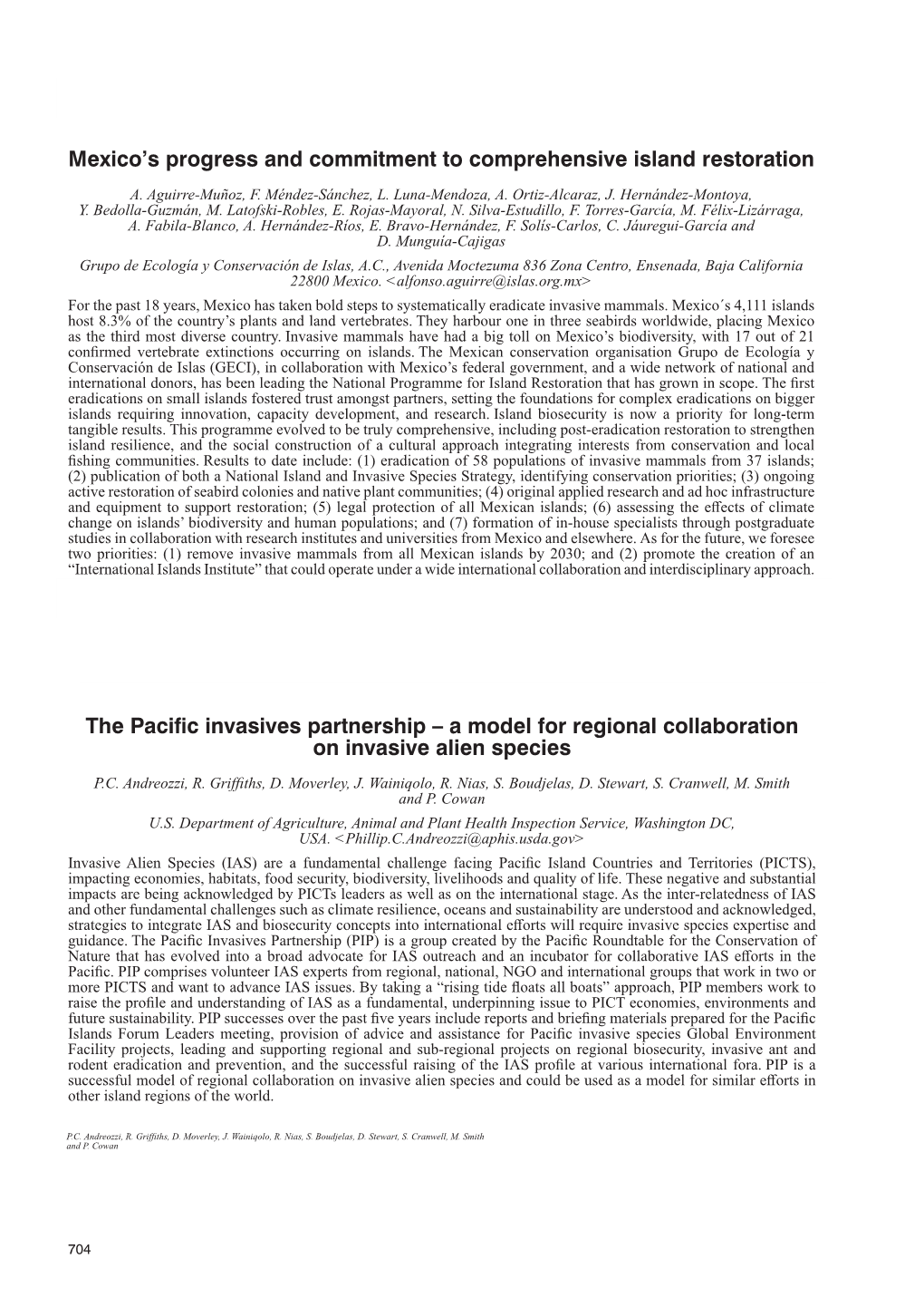 Mexico's Progress and Commitment to Comprehensive Island Restoration the Pacific Invasives Partnership – a Model for Regiona