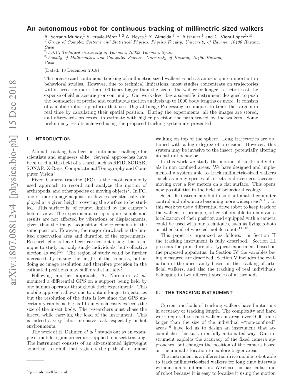 An Autonomous Robot for Continuous Tracking of Millimetric-Sized Walkers