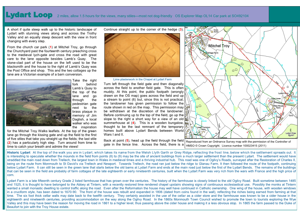 Lydart Loop 2 Miles, Allow 1.5 Hours for the Views, Many Stiles—Most Not Dog-Friendly OS Explorer Map OL14 Car Park at SO492104