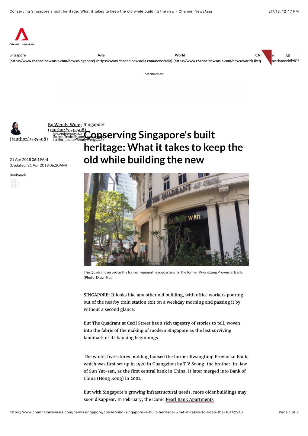 Conserving Singapore's Built Heritage: What It Takes to Keep the Old While Building the New - Channel Newsasia 2/7/18, 12�47 PM