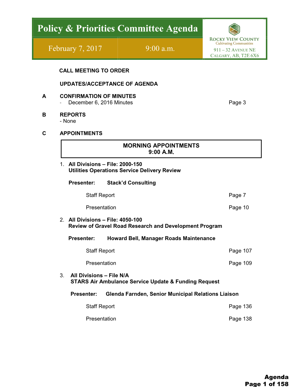 Policy & Priorities Committee Agenda