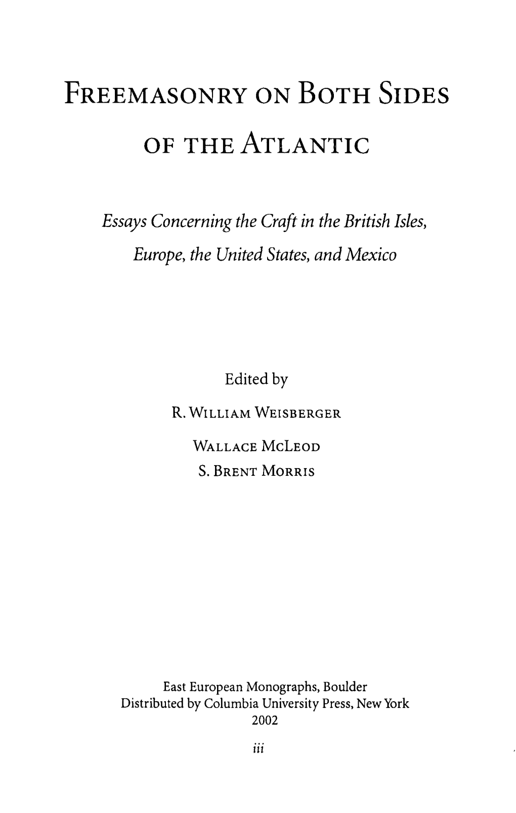 Freemasonry on Both Sides of the Atlantic Xvii R