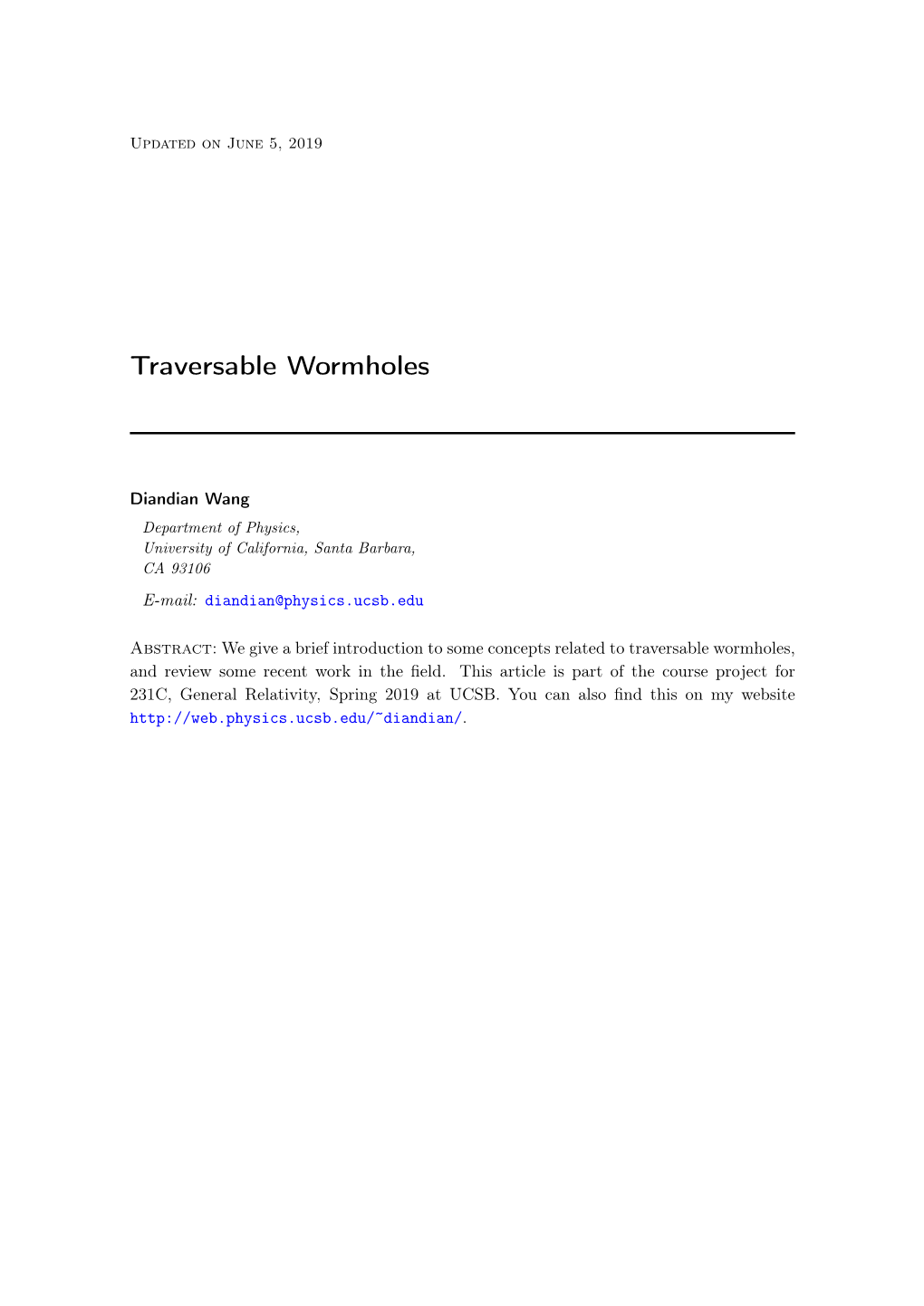 Traversable Wormholes