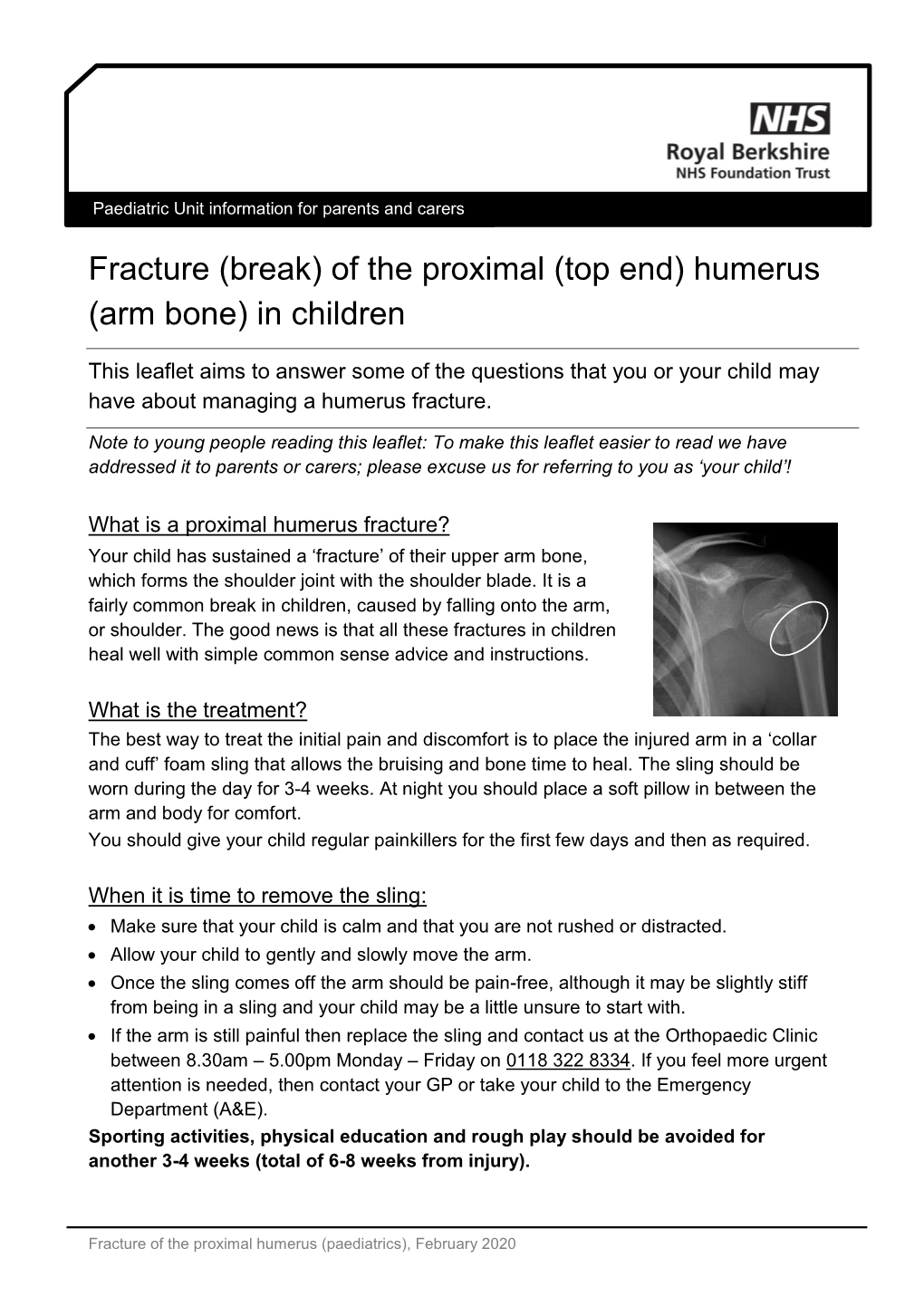 Fracture (Break) of the Proximal (Top End) Humerus (Arm Bone) in Children