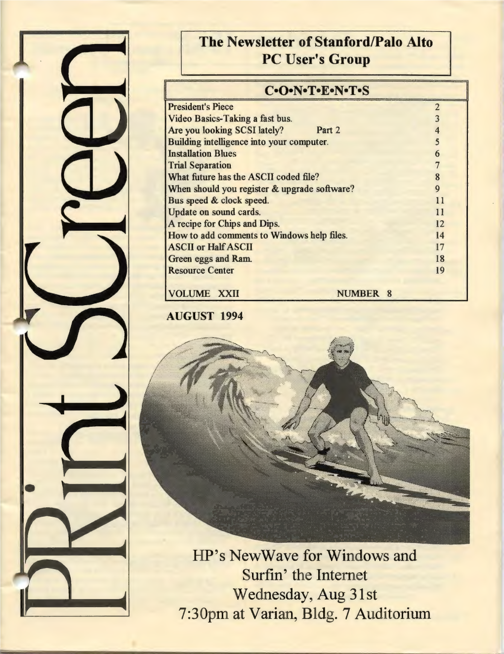 HP's Newwave for Windows and Surfin' the Internet Wednesday, Aug 31St 7:30Pm at Varian, Bldg