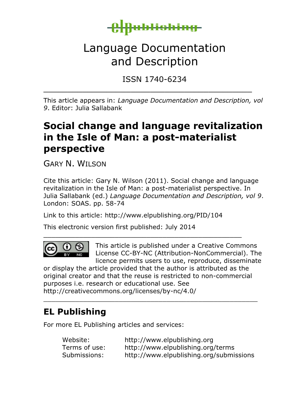 Social Change and Language Revitalization in the Isle of Man: a Post-Materialist Perspective