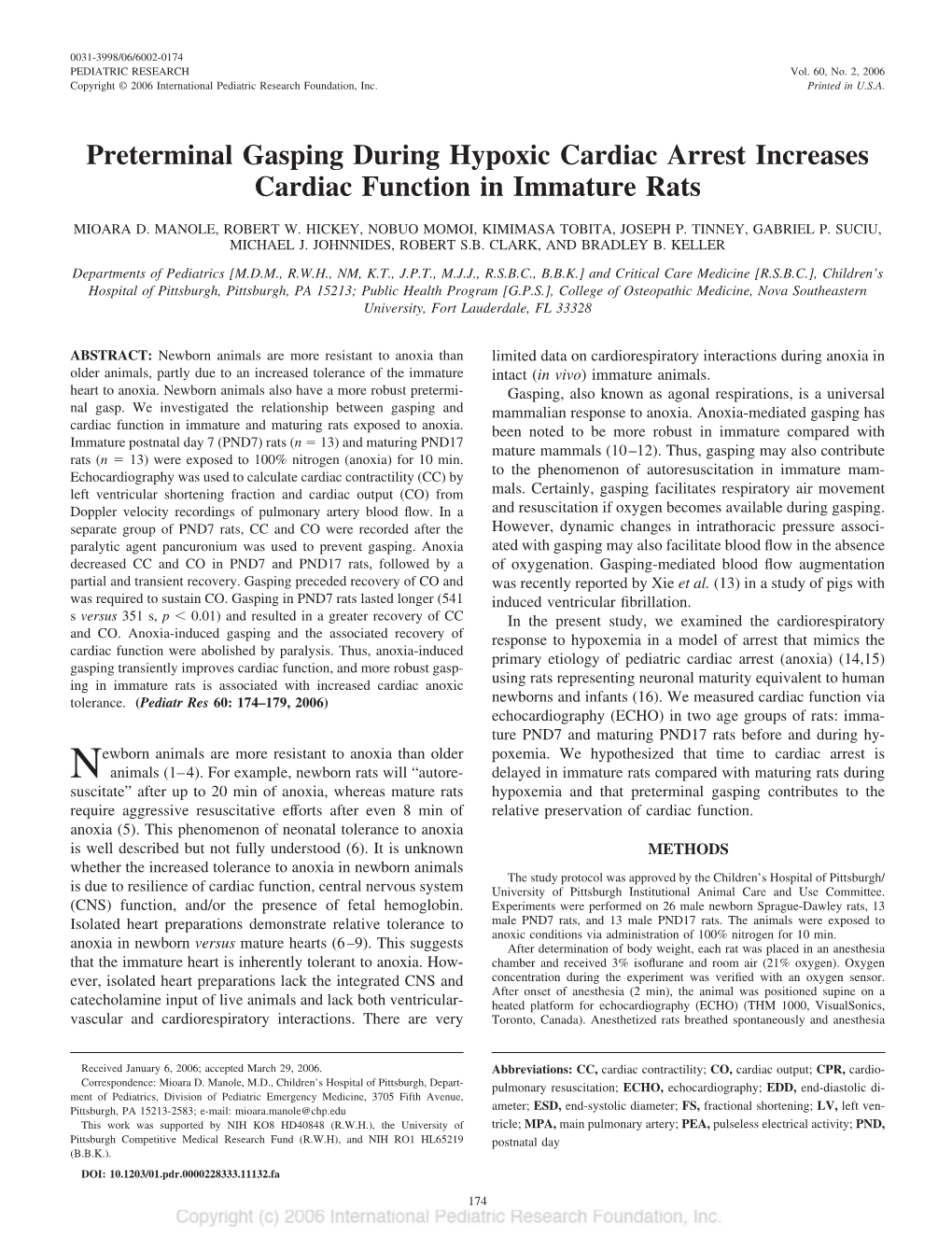 Preterminal Gasping During Hypoxic Cardiac Arrest Increases Cardiac Function in Immature Rats