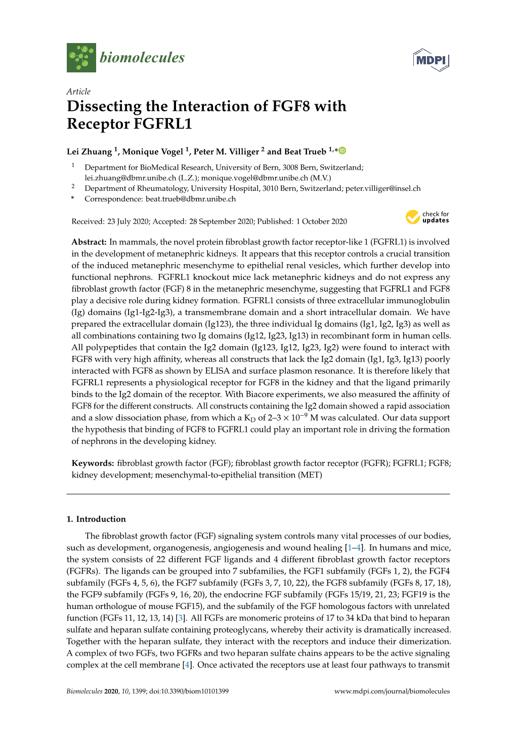 Dissecting the Interaction of FGF8 with Receptor FGFRL1