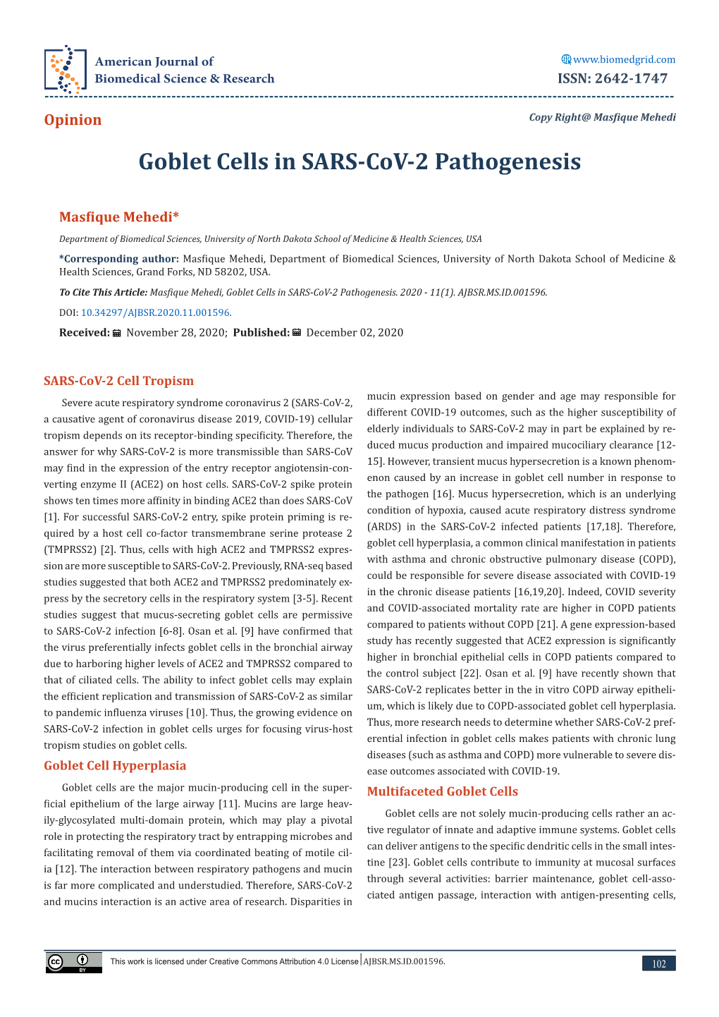 Goblet Cells in SARS-Cov-2 Pathogenesis