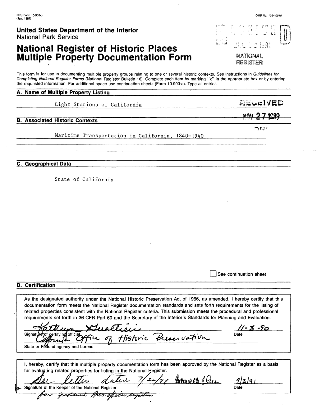 L ~ Li<J! Multiple Property Documentation Form