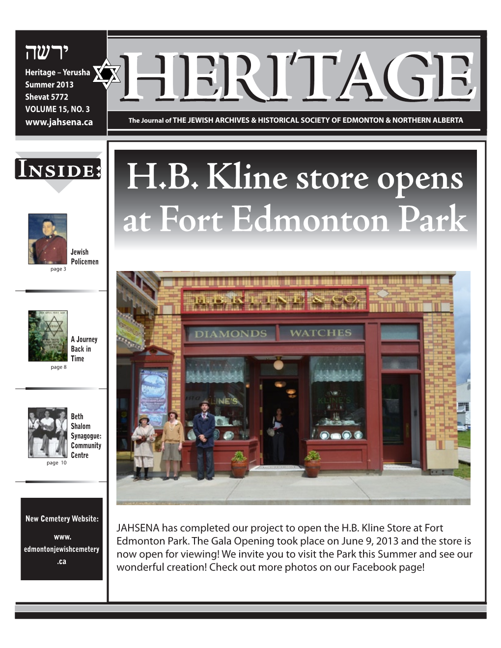 H.B. Kline Store Opens at Fort Edmonton Park Jewish Policemen Page 3