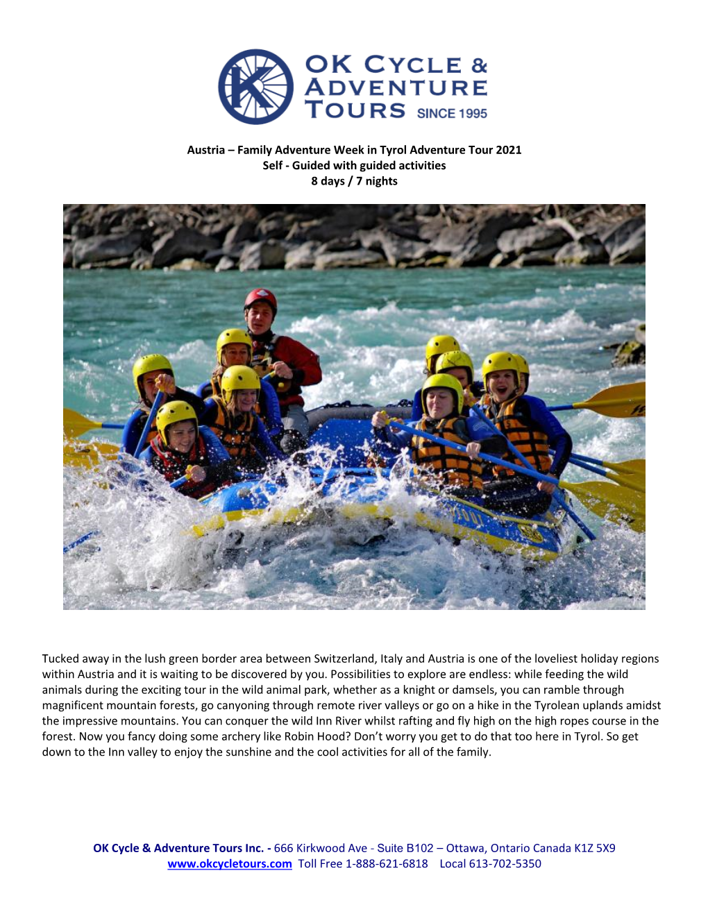 Austria – Family Adventure Week in Tyrol Adventure Tour 2021 Self - Guided with Guided Activities 8 Days / 7 Nights