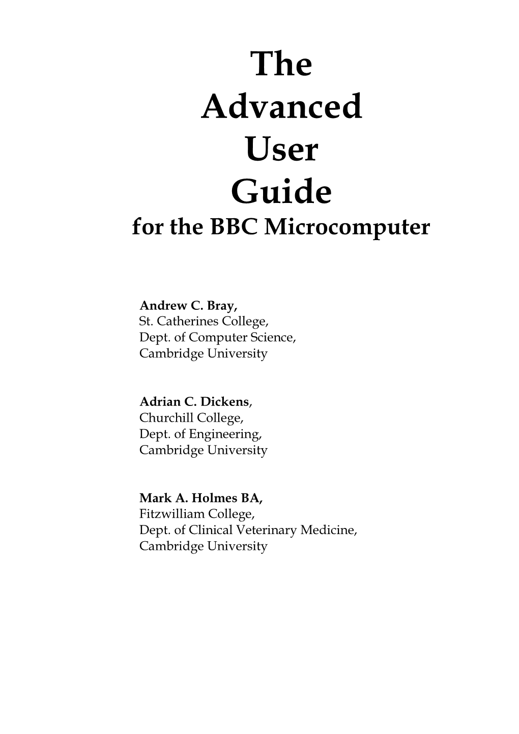 Advanced User Guide for the BBC Microcomputer