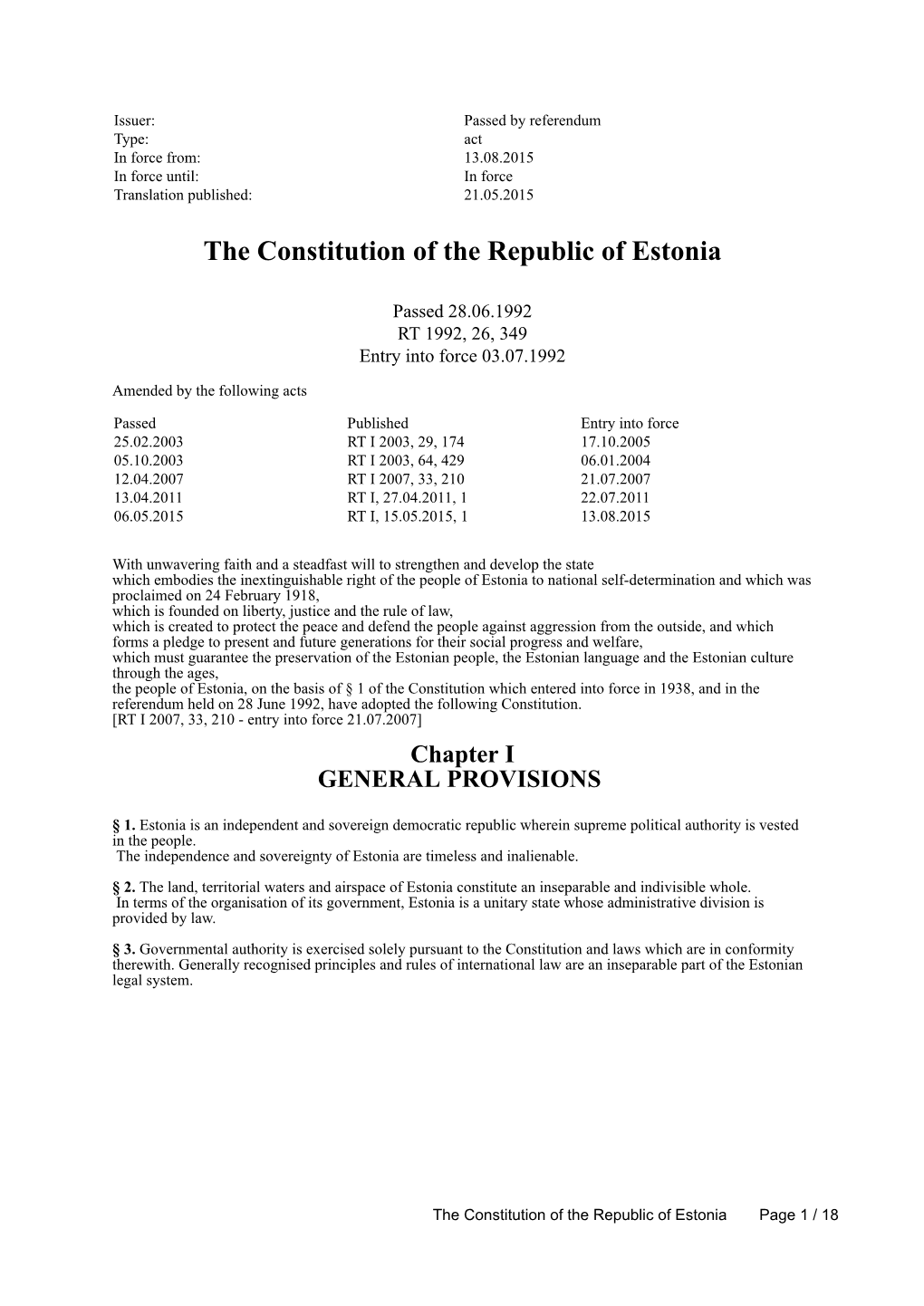 The Constitution of the Republic of Estonia