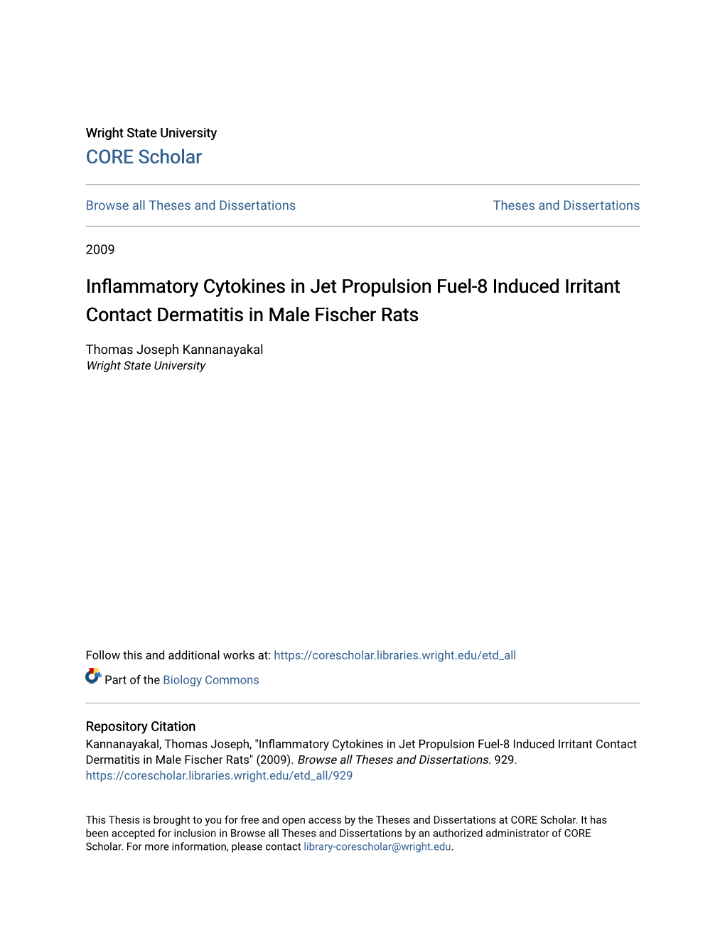 Inflammatory Cytokines in Jet Propulsion Fuel-8 Induced Irritant Contact Dermatitis in Male Fischer Rats
