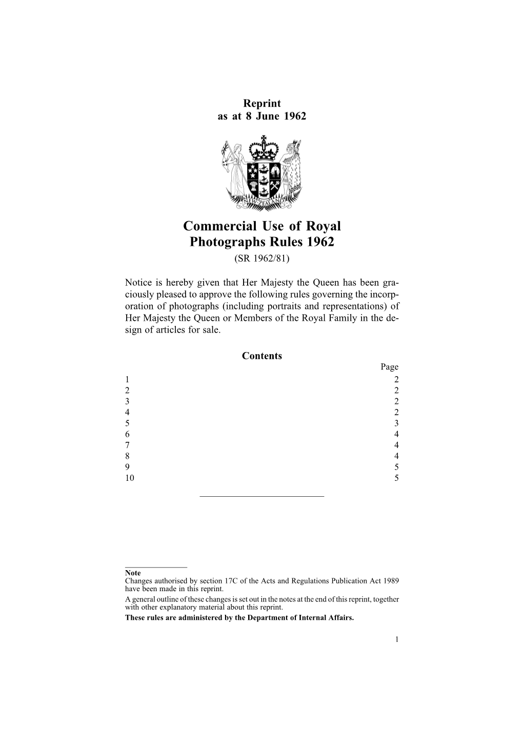 Commercial Use of Royal Photographs Rules 1962 (SR 1962/81)