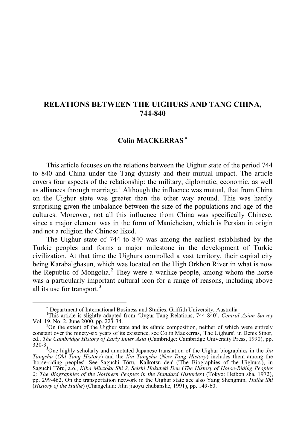 Relations Between the Uighurs and Tang China, 744-840