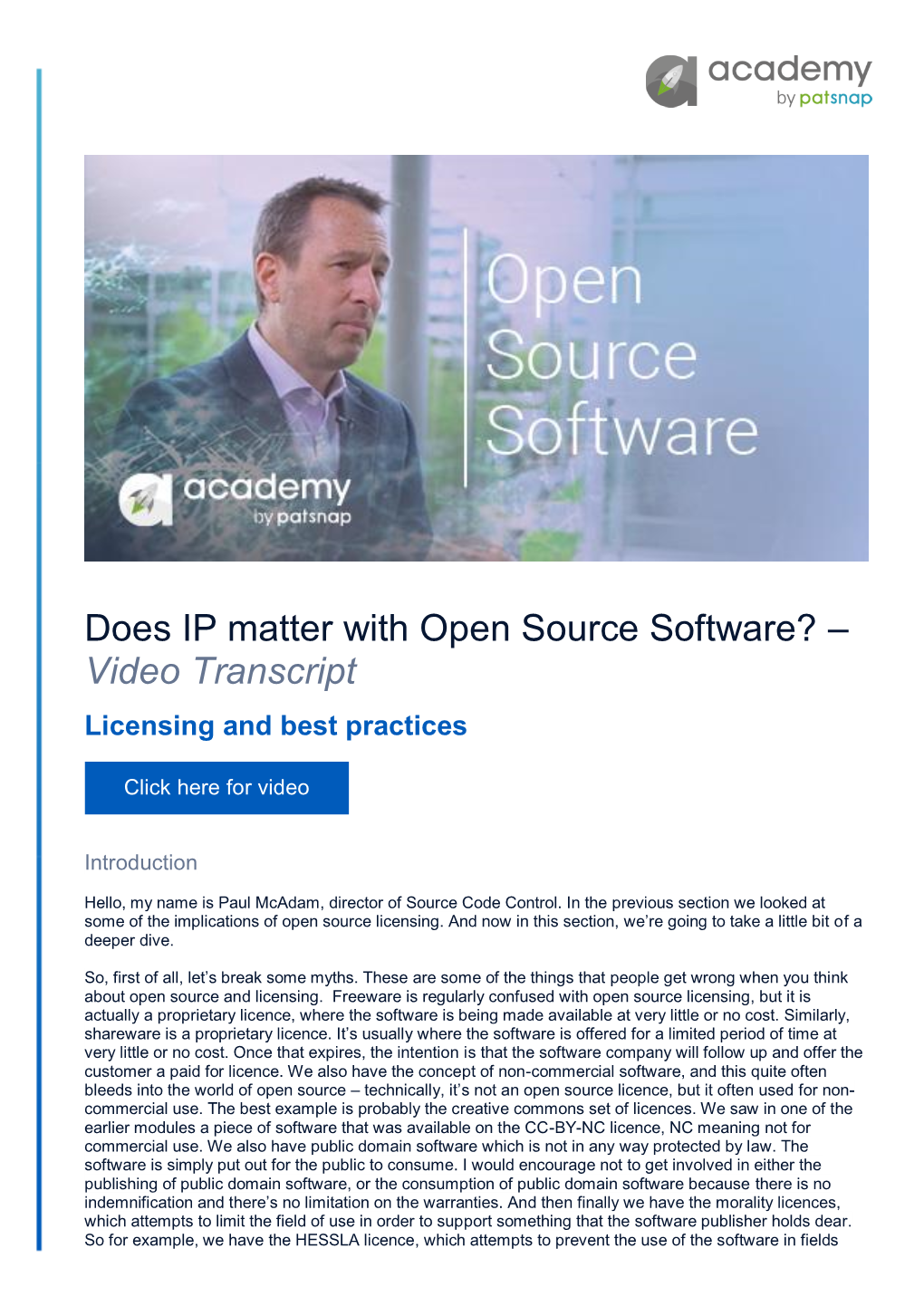 Does IP Matter with Open Source Software? – Video Transcript