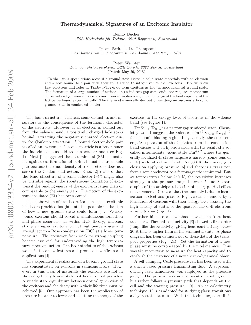 Thermodynamical Signatures of an Excitonic Insulator