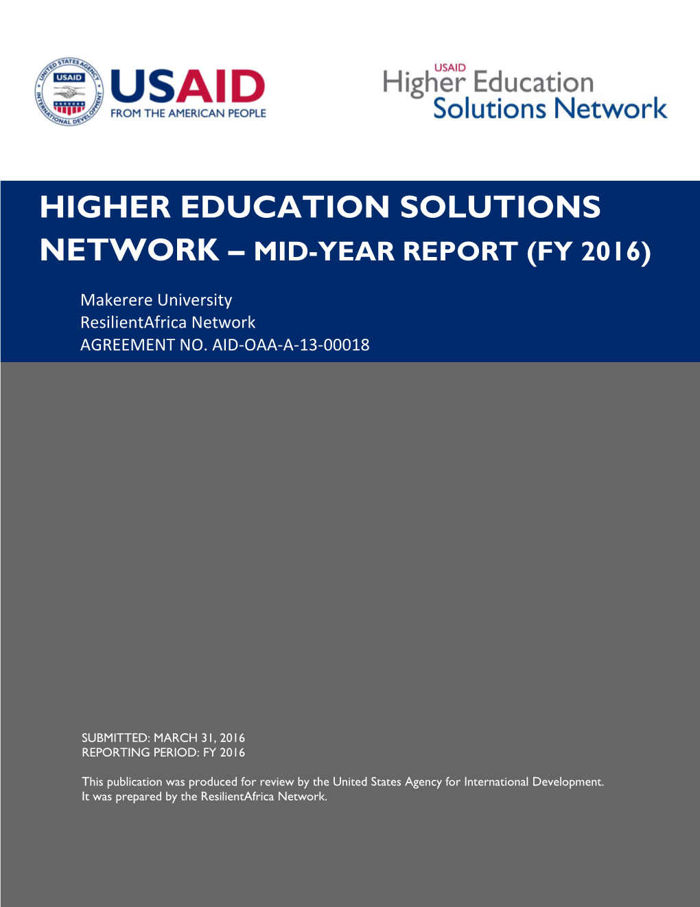 Higher Education Solutions Network – Mid-Year Report (Fy 2016)