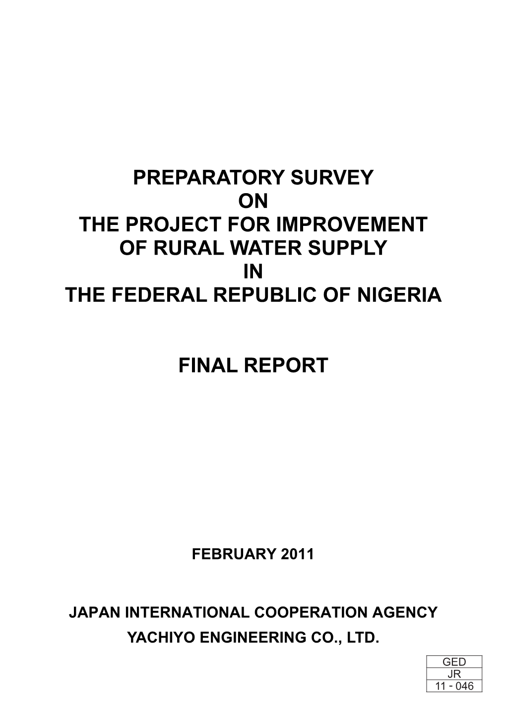 Preparatory Survey on the Project for Improvement Of