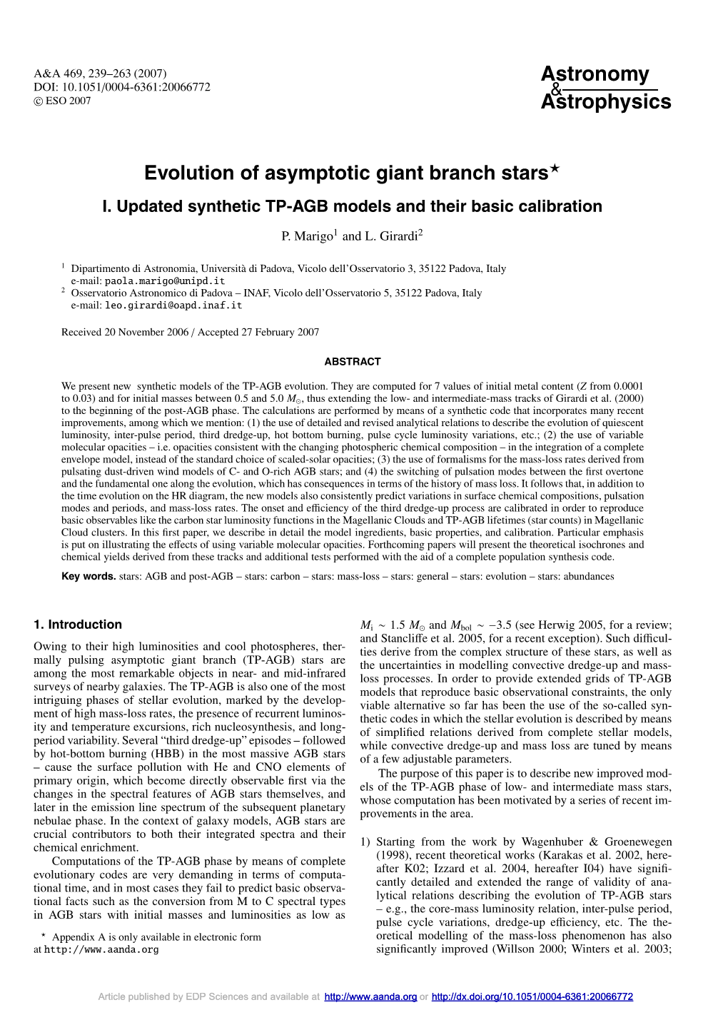 Evolution of Asymptotic Giant Branch Stars I