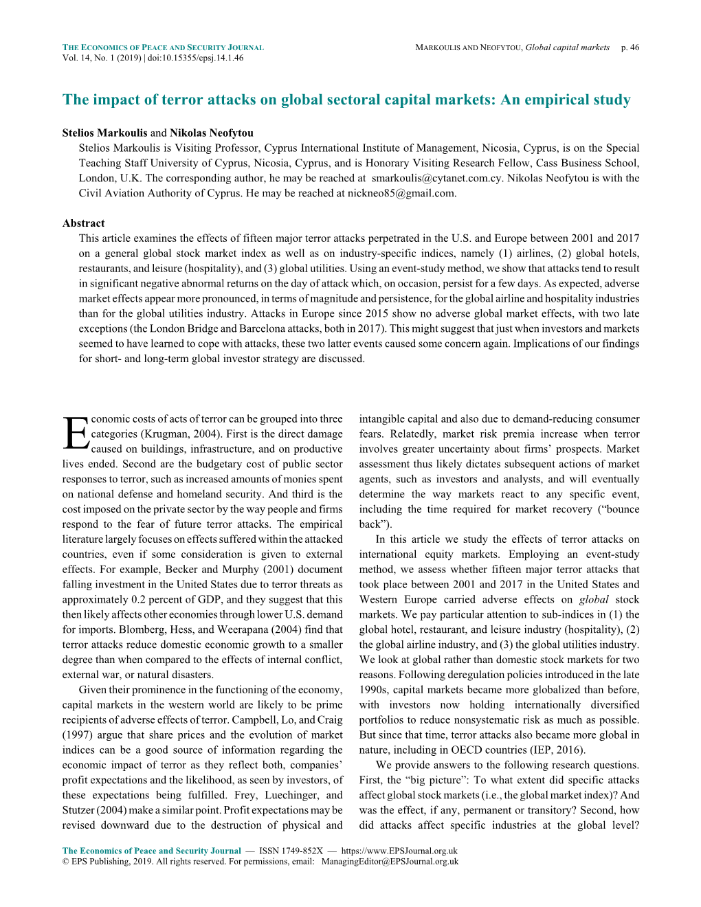 The Impact of Terror Attacks on Global Sectoral Capital Markets: an Empirical Study