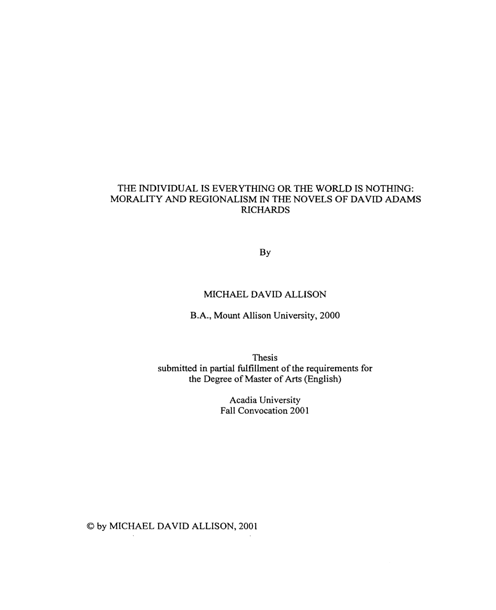 Morality and Regionalism in the Novels of David Adams Richards