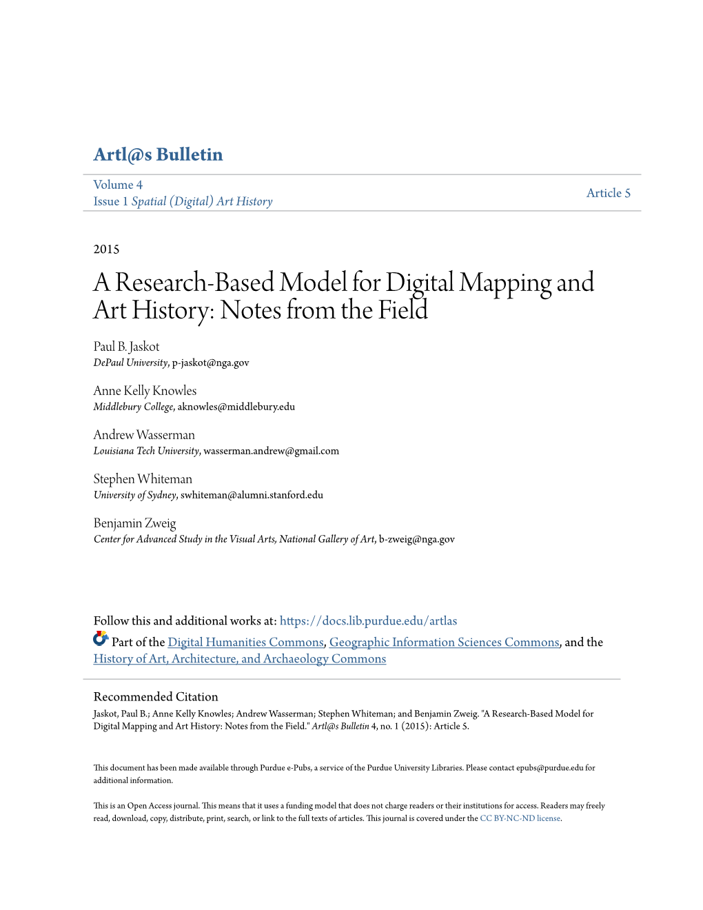 A Research-Based Model for Digital Mapping and Art History: Notes from the Field Paul B