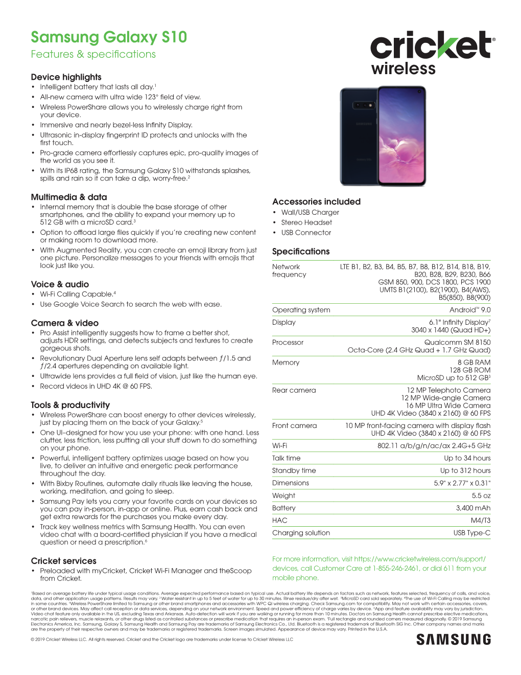 Samsung Galaxy S10 Features & Specifications