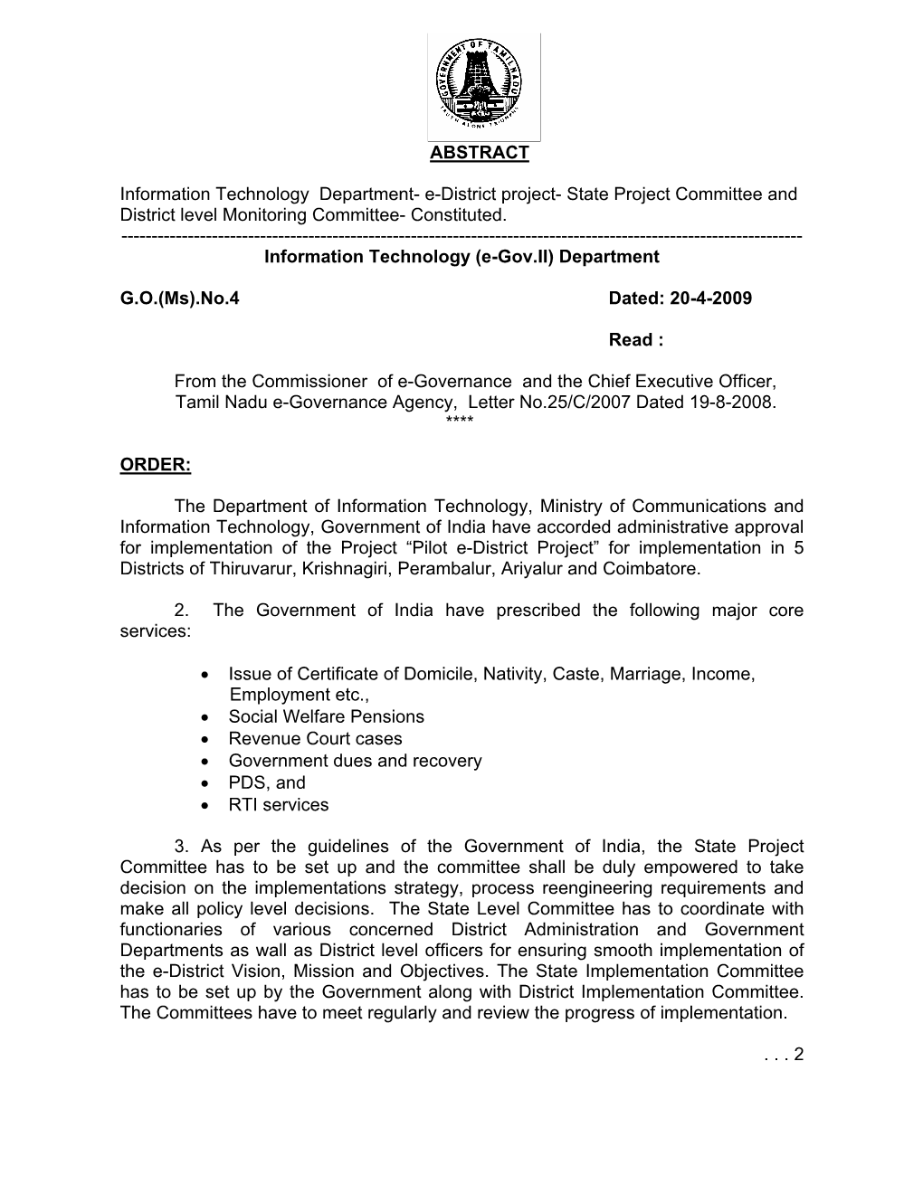 State Project Committee and District Level Monitoring Committee- Constituted