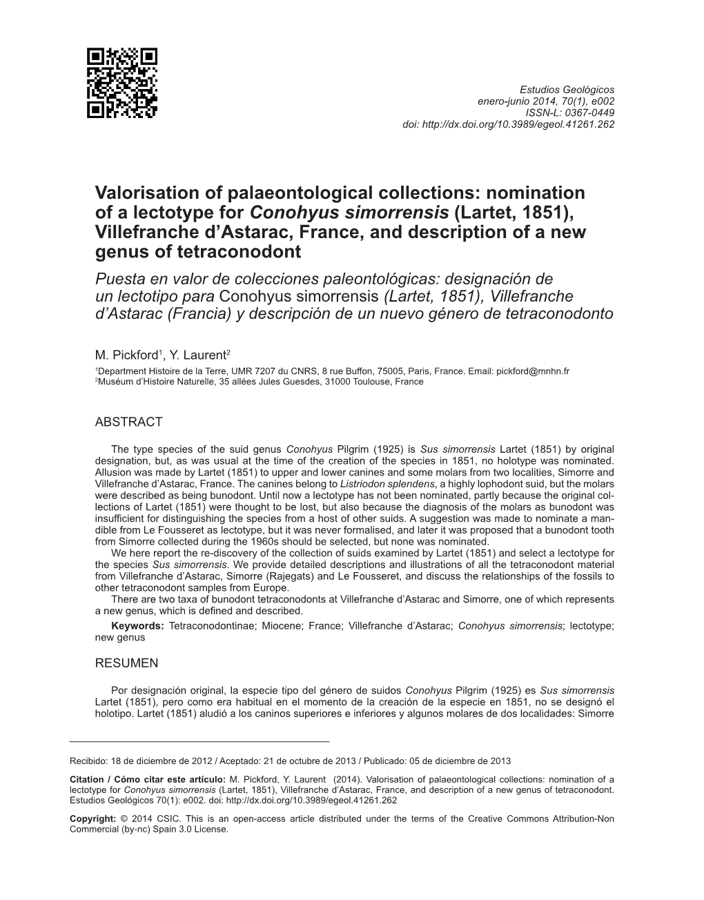 Nomination of a Lectotype for Conohyus