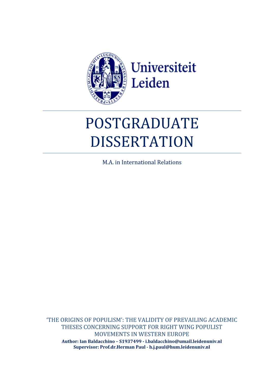 Postgraduate Dissertation