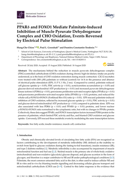 Pparδ and FOXO1 Mediate Palmitate-Induced Inhibition of Muscle Pyruvate Dehydrogenase Complex and CHO Oxidation, Events Reversed by Electrical Pulse Stimulation