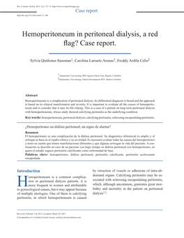 Hemoperitoneum in Peritoneal Dialysis, a Red Flag? Case Report