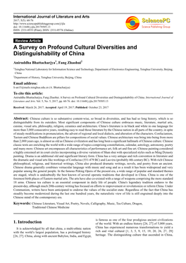 A Survey on Profound Cultural Diversities and Distinguishability of China